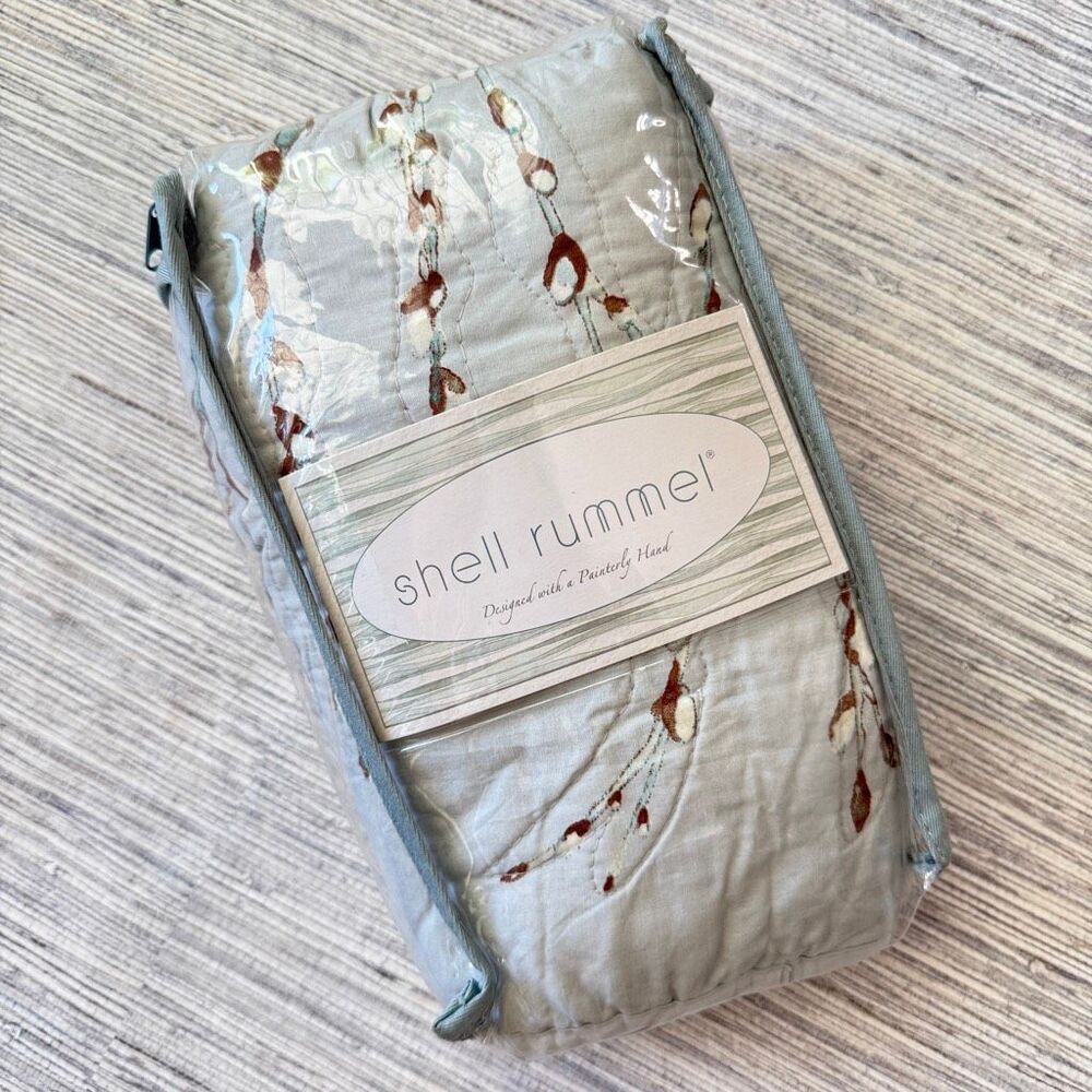 Shell Rummel King Pillow Sham Watercolor Botanical Gray Blue NWT